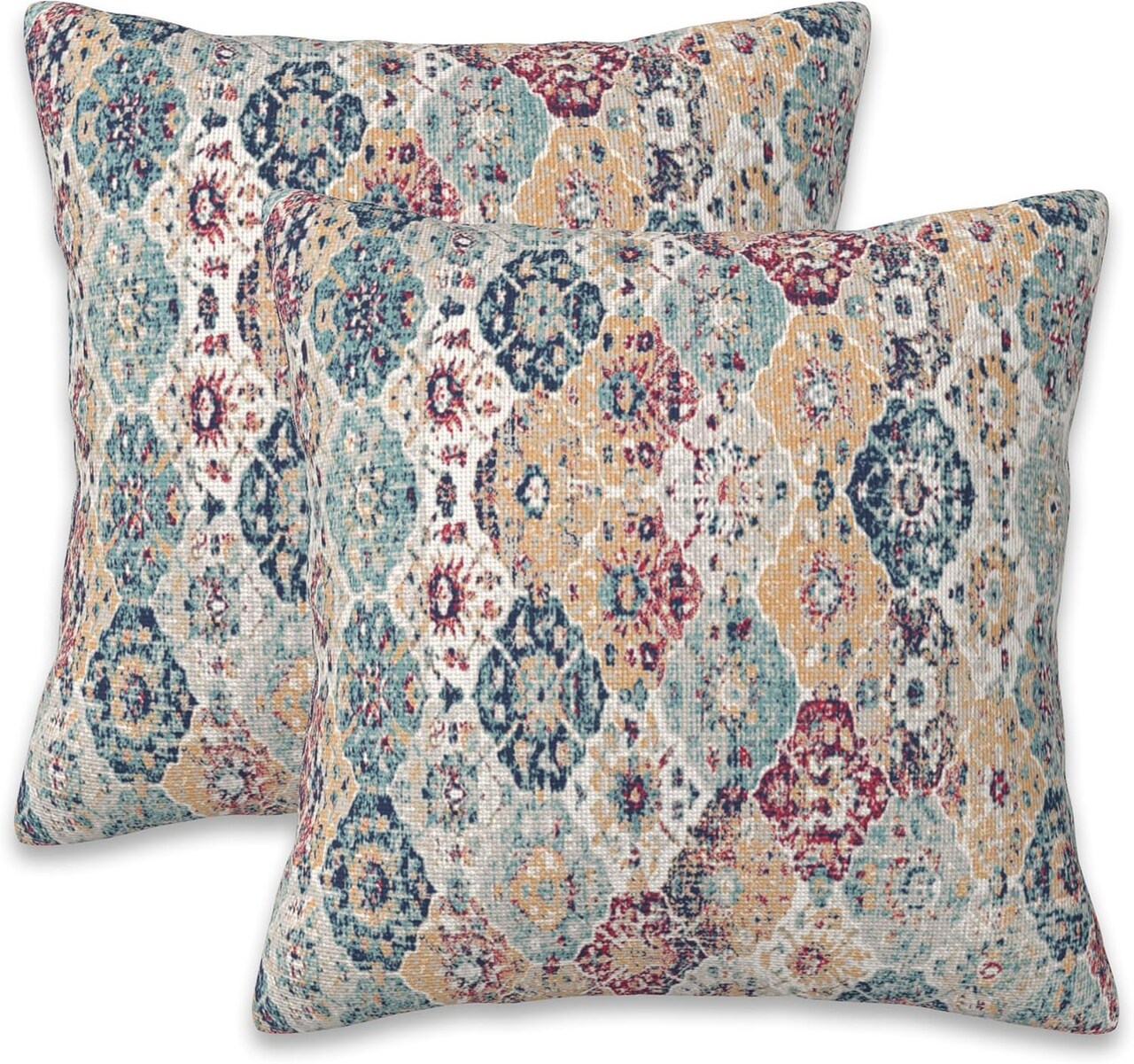 Throw Pillow Covers Ethnic Boho Pillow Covers 18x18 Inch Set of 2 Rug Boho Style Ethnic Design Throw Pillows Decorative Pillow Cases Cushion Covers for Bedroom Livingroom Sofa Farm House
